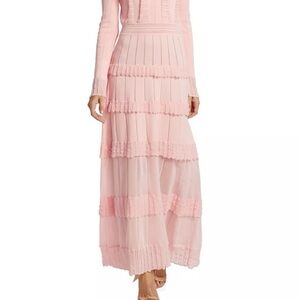 Lela Rose Light Pink Long-Sleeve Knit Midi-Dress